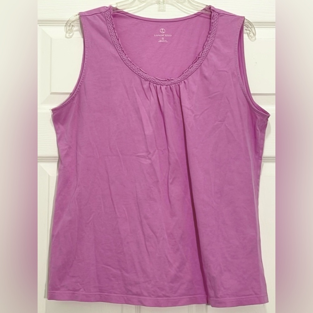 Lands End Lilac Tank Top w/ Braided Ruffle Neckline